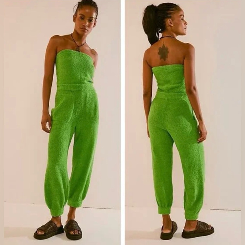 Free People Beach Claire Strapless Terry One-Piece Jumpsuit Green Xl